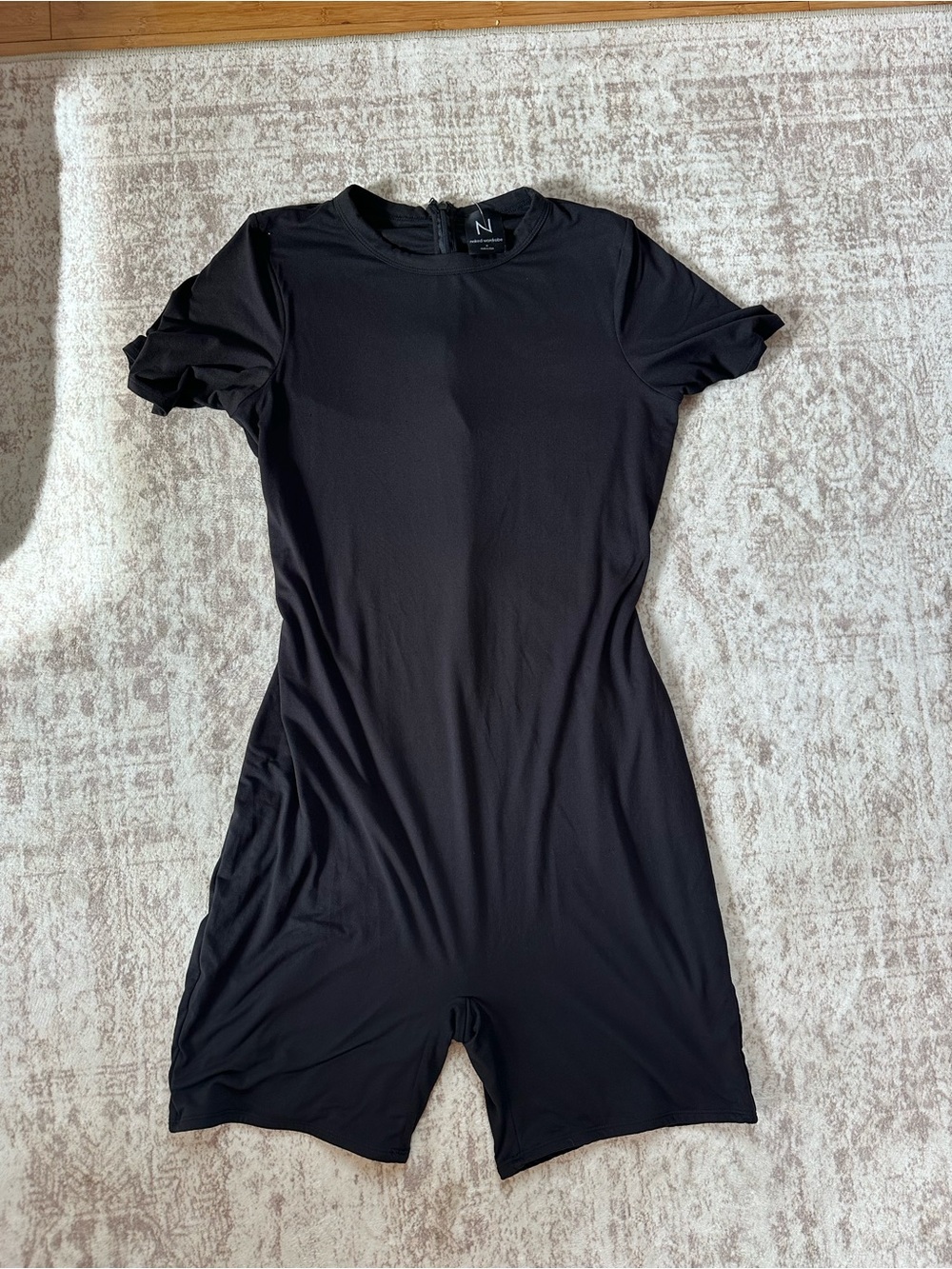 naked wardrobe Black Short Sleeve Fitted Bodysuit Romper